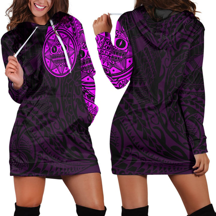 RugbyLife Clothing - Polynesian Tattoo Style Sun - Pink Version Hoodie Dress A7 | RugbyLife