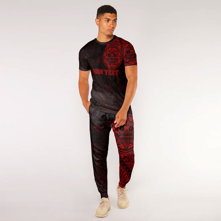 RugbyLife Clothing - (Custom) Polynesian Tattoo Style Sun - Red Version T-Shirt and Jogger Pants A7 | RugbyLife