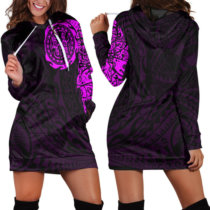 RugbyLife Clothing - Polynesian Tattoo Style Tatau - Pink Version Hoodie Dress A7 | RugbyLife
