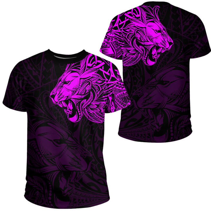 RugbyLife Clothing - Polynesian Tattoo Style Tribal Lion - Pink Version T-Shirt A7 | RugbyLife