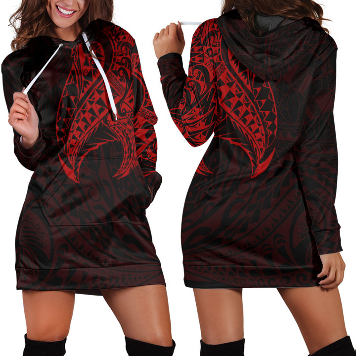 RugbyLife Clothing - Polynesian Tattoo Style Tatau - Red Version Hoodie Dress A7 | RugbyLife