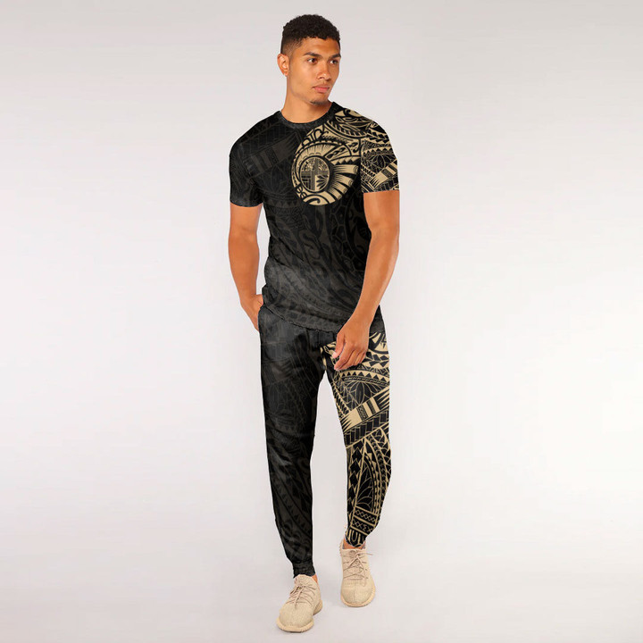 RugbyLife Clothing - Polynesian Tattoo Style Tattoo - Gold Version T-Shirt and Jogger Pants A7 | RugbyLife