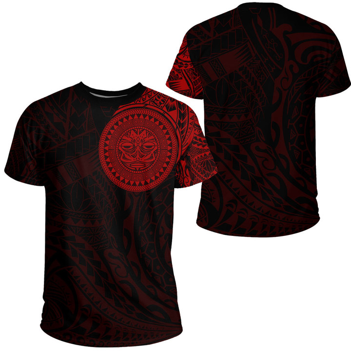 RugbyLife Clothing - Polynesian Sun Mask Tattoo Style - Red Version T-Shirt A7 | RugbyLife