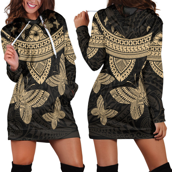 RugbyLife Clothing - Polynesian Tattoo Style Butterfly - Gold Version Hoodie Dress A7 | RugbyLife