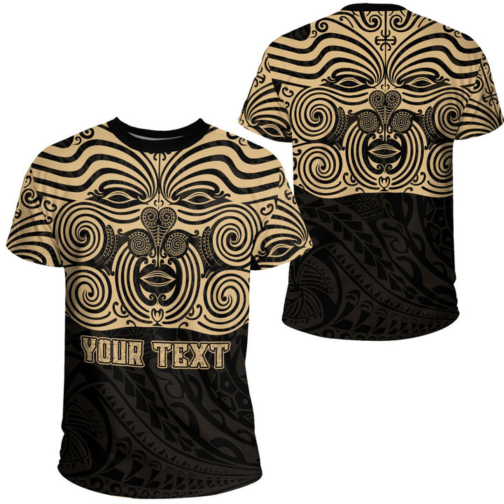 RugbyLife Clothing - (Custom) Polynesian Tattoo Style Maori Traditional Mask - Gold Version T-Shirt A7 | RugbyLife