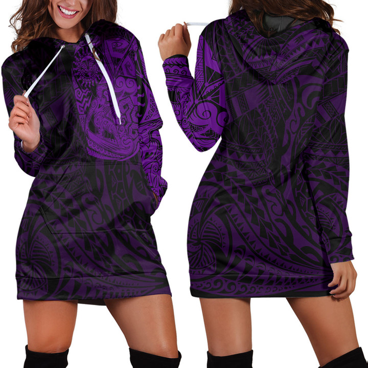 RugbyLife Clothing - Kite Surfer Maori Tattoo With Sun And Waves - Purple Version Hoodie Dress A7 | RugbyLife