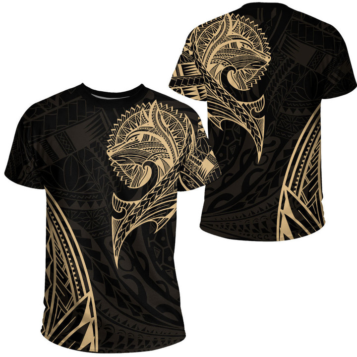 RugbyLife Clothing - Polynesian Tattoo Style Wolf - Gold Version T-Shirt A7 | RugbyLife