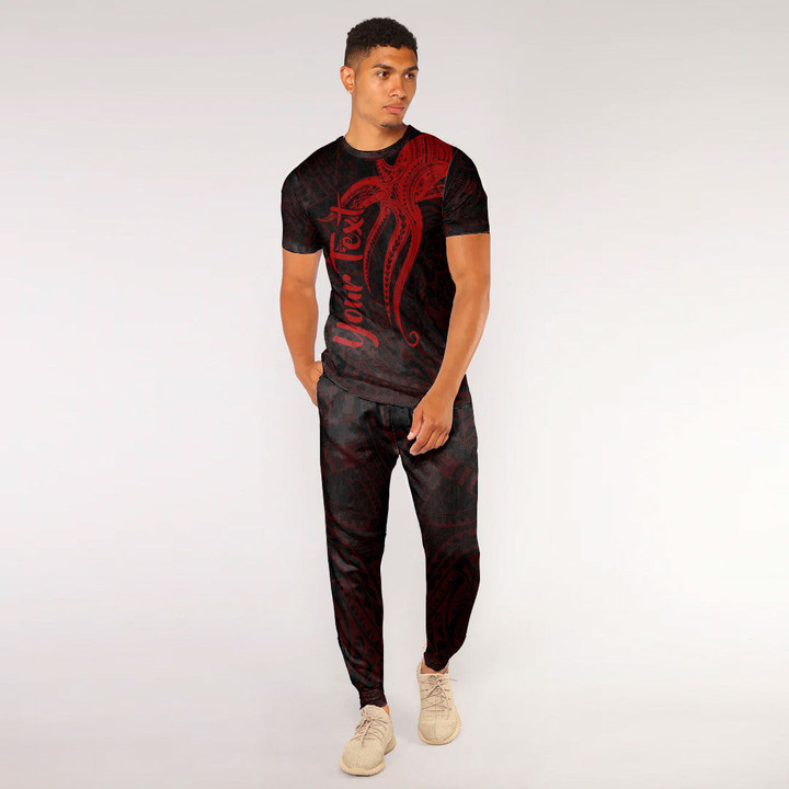 RugbyLife Clothing - Polynesian Tattoo Style Octopus Tattoo - Red Version T-Shirt and Jogger Pants A7 | RugbyLife