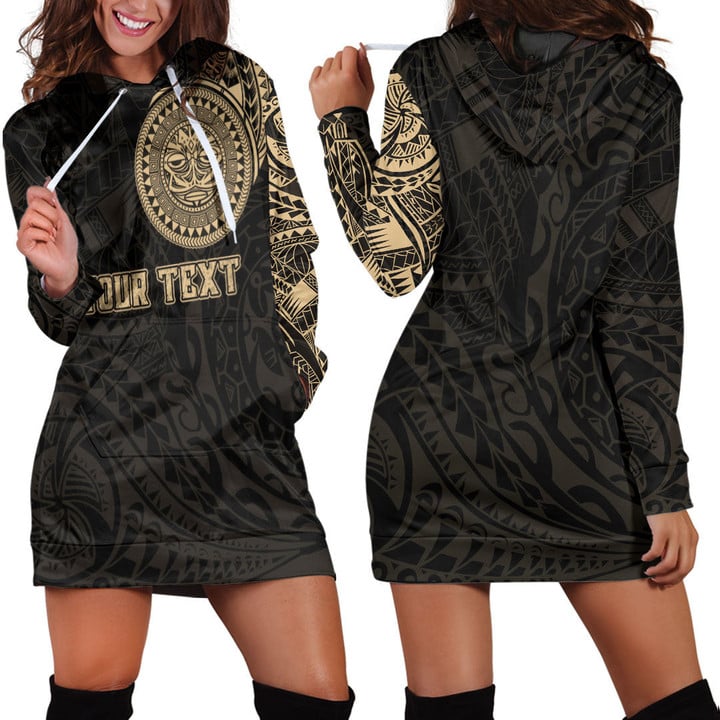 RugbyLife Clothing - (Custom) Polynesian Sun Mask Tattoo Style - Gold Version Hoodie Dress A7 | RugbyLife