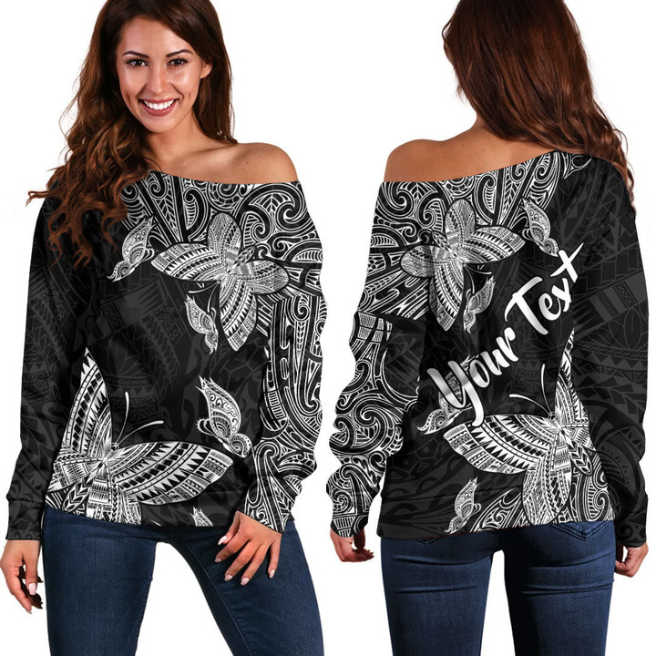 RugbyLife Clothing - (Custom) Polynesian Tattoo Style Butterfly Special Version Off Shoulder Sweater A7 | RugbyLife