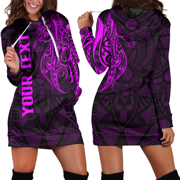 RugbyLife Clothing - (Custom) Polynesian Tattoo Style Horse - Pink Version Hoodie Dress A7 | RugbyLife