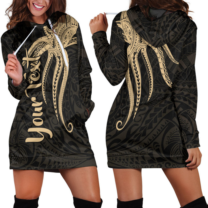 RugbyLife Clothing - Polynesian Tattoo Style Octopus Tattoo - Gold Version Hoodie Dress A7 | RugbyLife