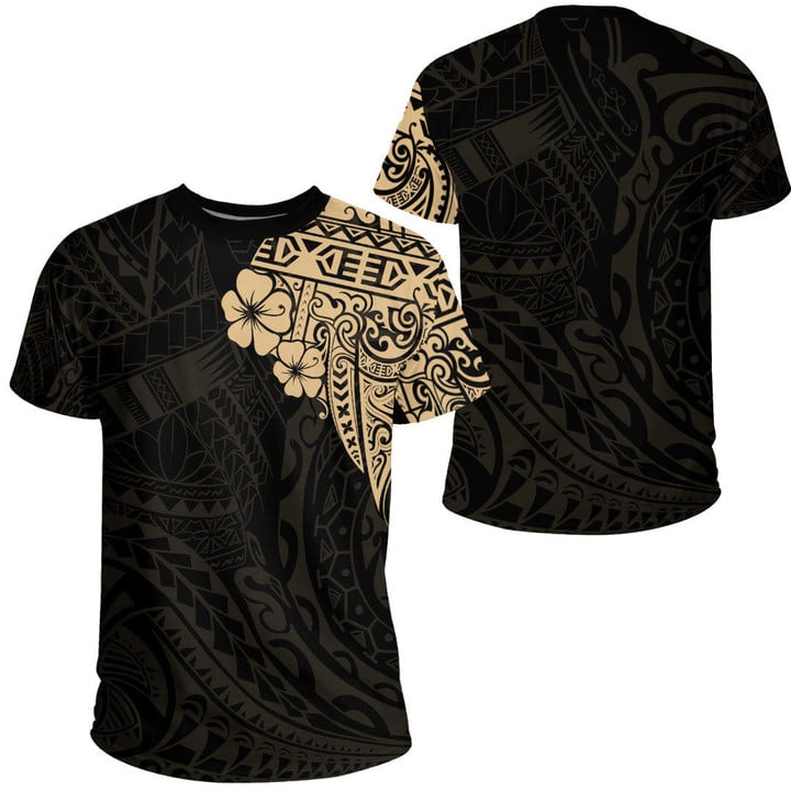 RugbyLife Clothing - Polynesian Tattoo Style Melanesian Style Aboriginal Tattoo - Gold Version T-Shirt A7 | RugbyLife