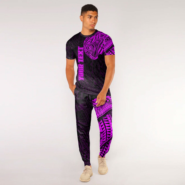 RugbyLife Clothing - (Custom) Polynesian Tattoo Style Snake - Pink Version T-Shirt and Jogger Pants A7 | RugbyLife