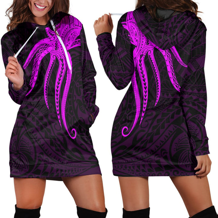 RugbyLife Clothing - Polynesian Tattoo Style Octopus Tattoo - Pink Version Hoodie Dress A7 | RugbyLife