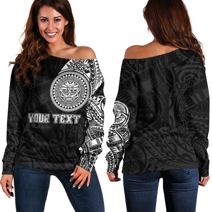 RugbyLife Clothing - (Custom) Polynesian Sun Mask Tattoo Style Off Shoulder Sweater A7 | RugbyLife