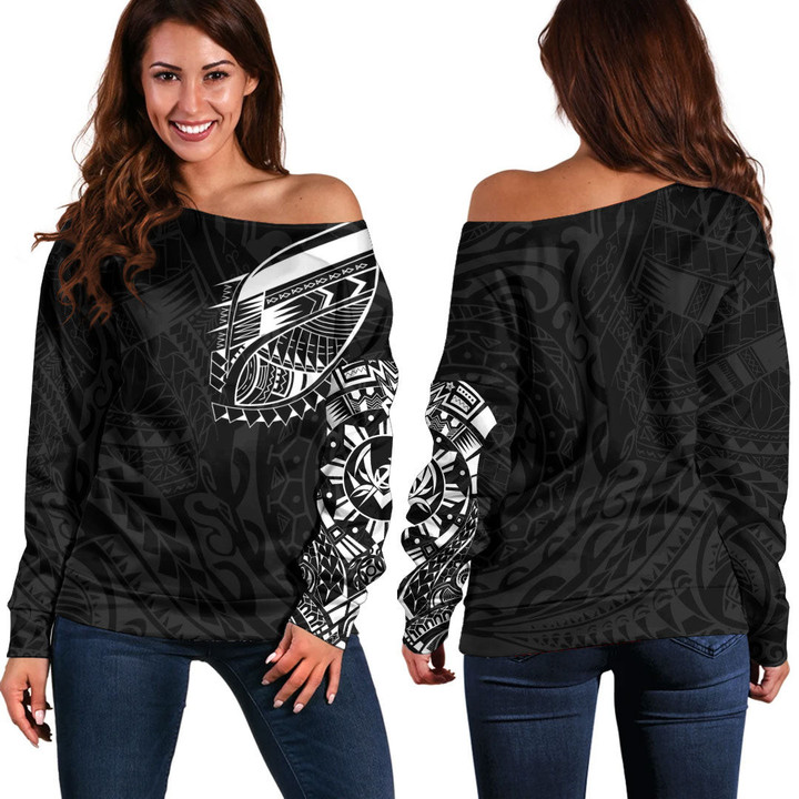 RugbyLife Clothing - Polynesian Tattoo Style Tatau Off Shoulder Sweater A7 | RugbyLife