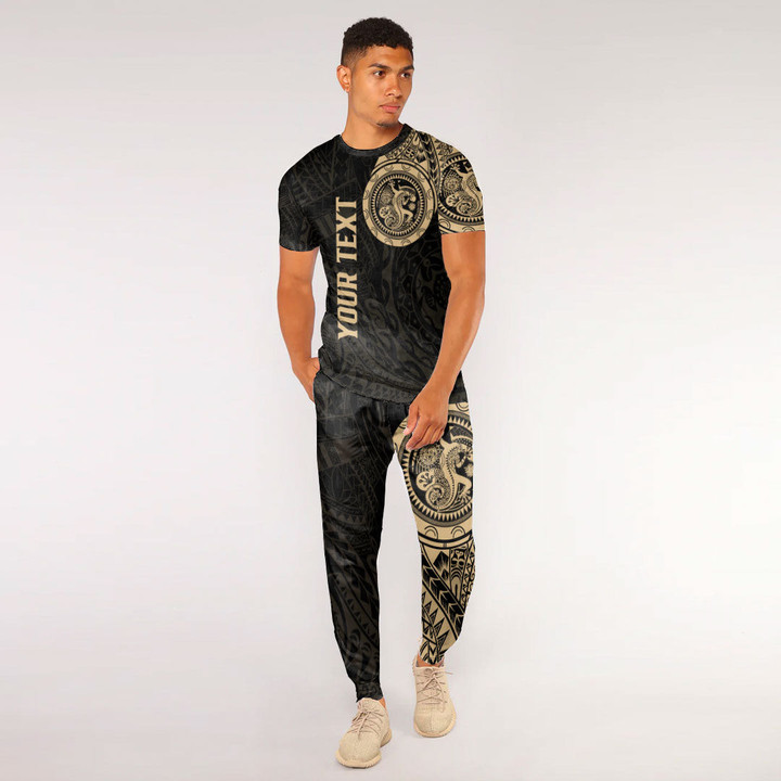 RugbyLife Clothing - (Custom) Lizard Gecko Maori Polynesian Style Tattoo - Gold Version T-Shirt and Jogger Pants A7 | RugbyLife
