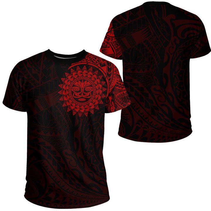 RugbyLife Clothing - Polynesian Sun Tattoo Style - Red Version T-Shirt A7 | RugbyLife