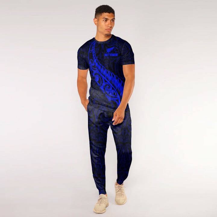 RugbyLife Clothing - (Custom) New Zealand Aotearoa Maori Fern - Blue Version T-Shirt and Jogger Pants A7 | RugbyLife