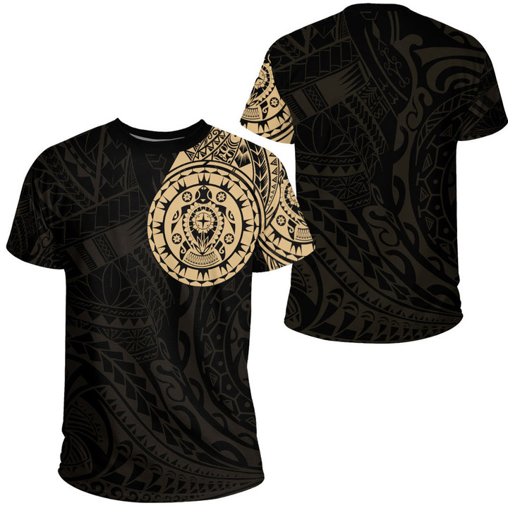 RugbyLife Clothing - Polynesian Tattoo Style Turtle - Gold Version T-Shirt A7 | RugbyLife