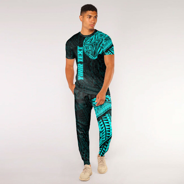 RugbyLife Clothing - (Custom) Polynesian Tattoo Style Snake - Cyan Version T-Shirt and Jogger Pants A7 | RugbyLife