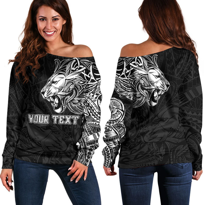 RugbyLife Clothing - Polynesian Tattoo Style Tribal Lion Off Shoulder Sweater A7 | RugbyLife