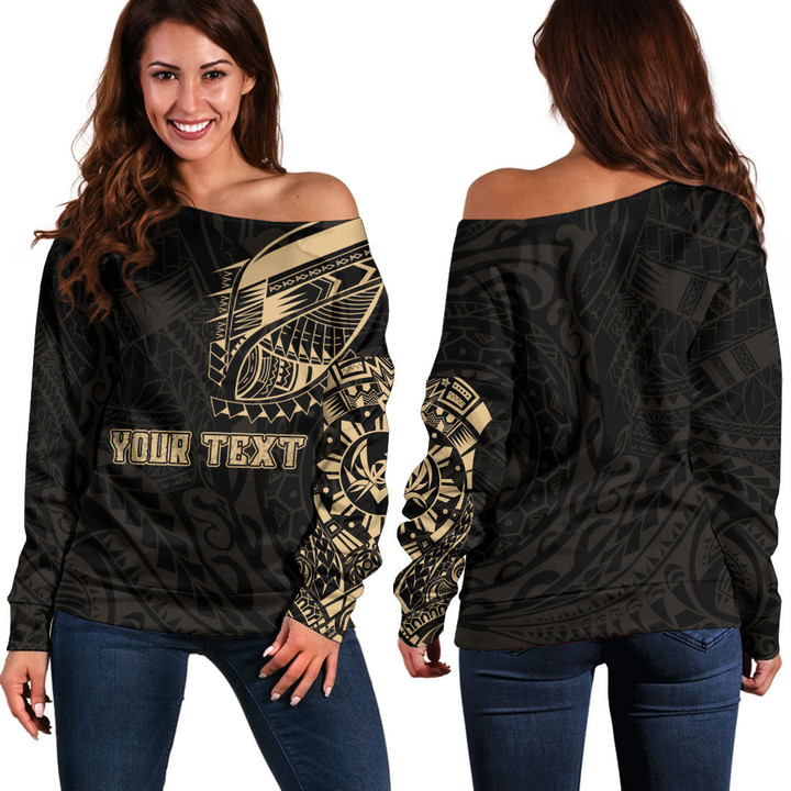 RugbyLife Clothing - (Custom) Polynesian Tattoo Style Tatau - Gold Version Off Shoulder Sweater A7 | RugbyLife