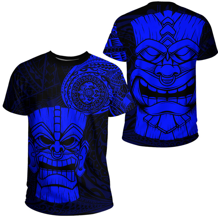 RugbyLife Clothing - Polynesian Tattoo Style Tiki - Blue Version T-Shirt A7 | RugbyLife