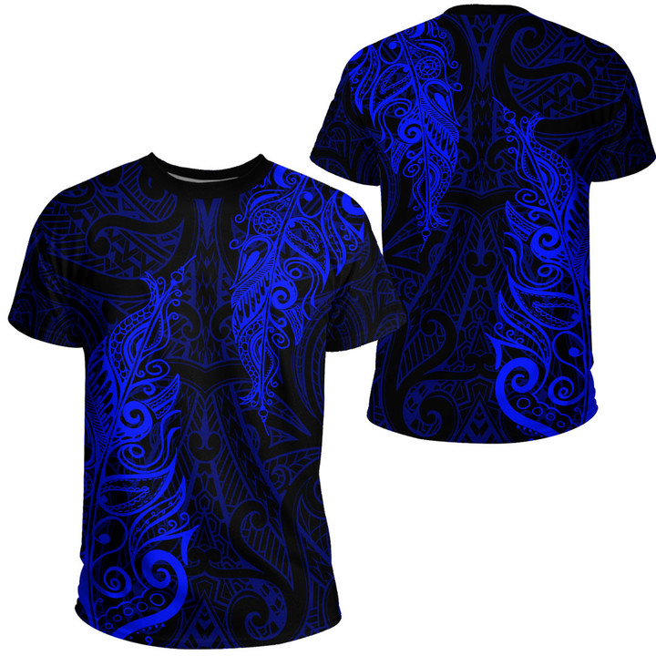RugbyLife Clothing - Polynesian Tattoo Style Maori Silver Fern - Blue Version T-Shirt A7 | RugbyLife