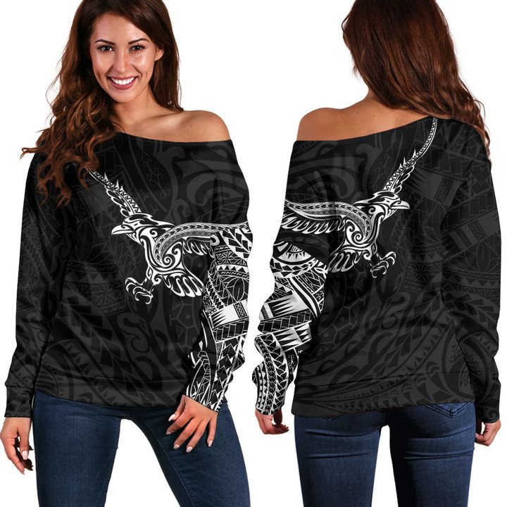 RugbyLife Clothing - Polynesian Tattoo Style Crow Off Shoulder Sweater A7 | RugbyLife