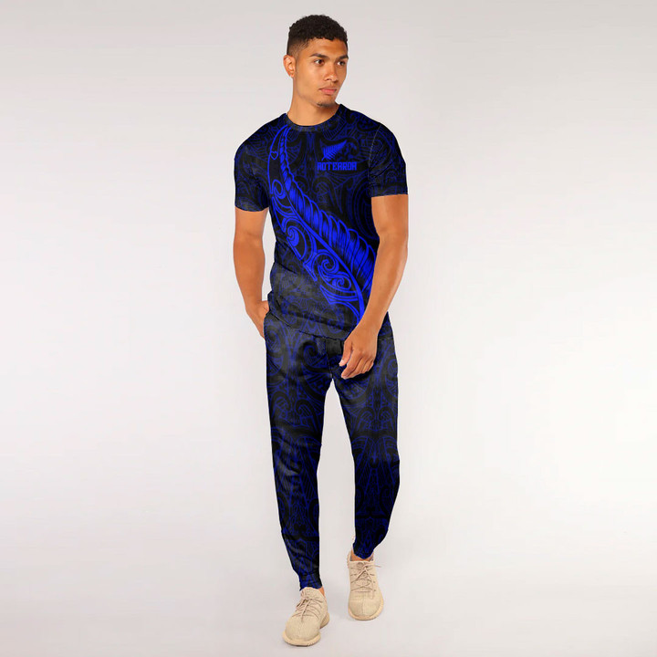 RugbyLife Clothing - New Zealand Aotearoa Maori Fern - Blue Version T-Shirt and Jogger Pants A7 | RugbyLife