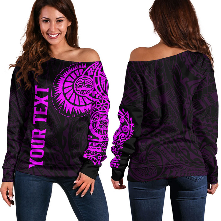 RugbyLife Clothing - (Custom) Polynesian Tattoo Style - Pink Version Off Shoulder Sweater A7 | RugbyLife