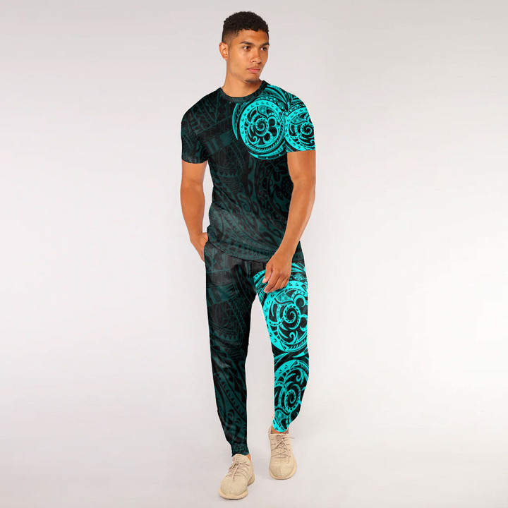 RugbyLife Clothing - Special Polynesian Tattoo Style - Cyan Version T-Shirt and Jogger Pants A7 | RugbyLife