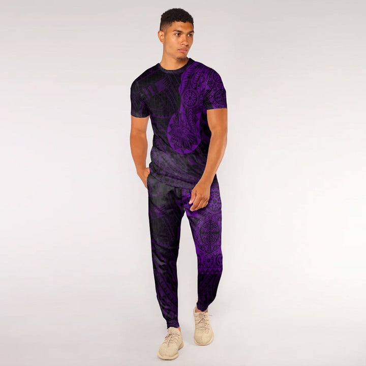 RugbyLife Clothing - Polynesian Tattoo Style Tatau - Purple Version T-Shirt and Jogger Pants A7 | RugbyLife