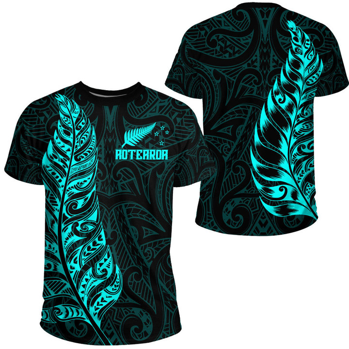 RugbyLife Clothing - New Zealand Aotearoa Maori Silver Fern - Cyan Version T-Shirt A7 | RugbyLife