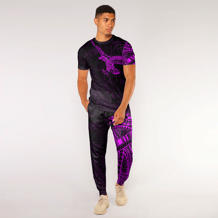 RugbyLife Clothing - Polynesian Tattoo Style Crow - Pink Version T-Shirt and Jogger Pants A7 | RugbyLife