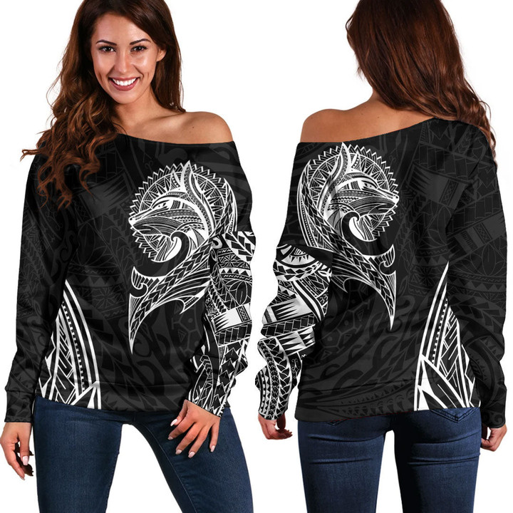 RugbyLife Clothing - Polynesian Tattoo Style Wolf Off Shoulder Sweater A7 | RugbyLife