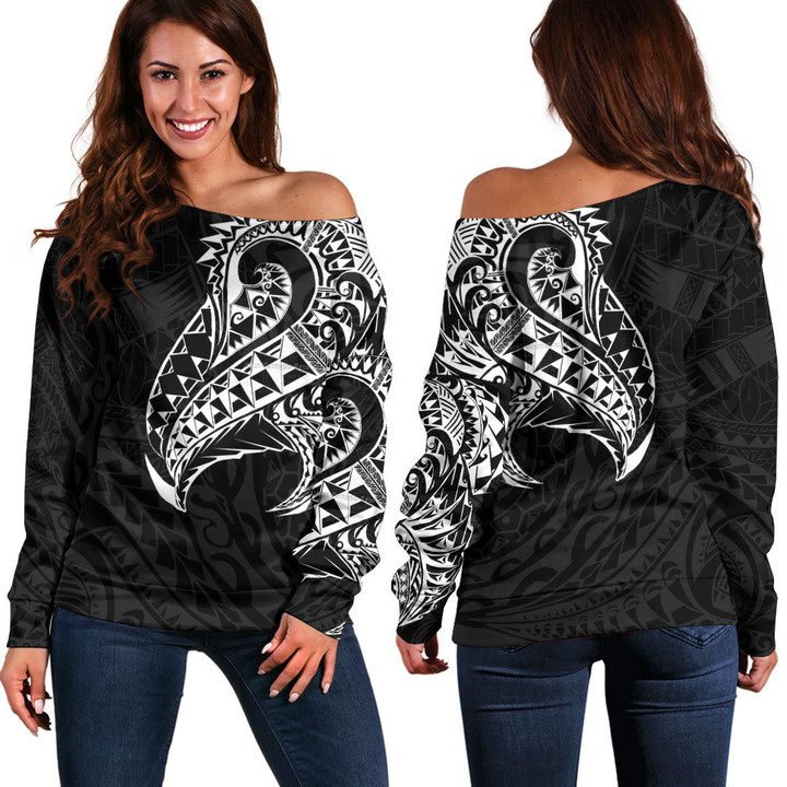 RugbyLife Clothing - Polynesian Tattoo Style Tatau Off Shoulder Sweater A7 | RugbyLife