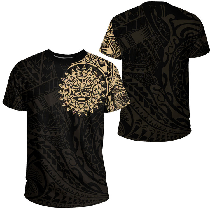 RugbyLife Clothing - Polynesian Sun Tattoo Style - Gold Version T-Shirt A7 | RugbyLife