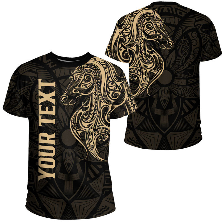 RugbyLife Clothing - (Custom) Polynesian Tattoo Style Horse - Gold Version T-Shirt A7 | RugbyLife