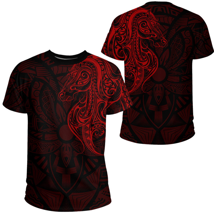 RugbyLife Clothing - Polynesian Tattoo Style Horse - Red Version T-Shirt A7 | RugbyLife