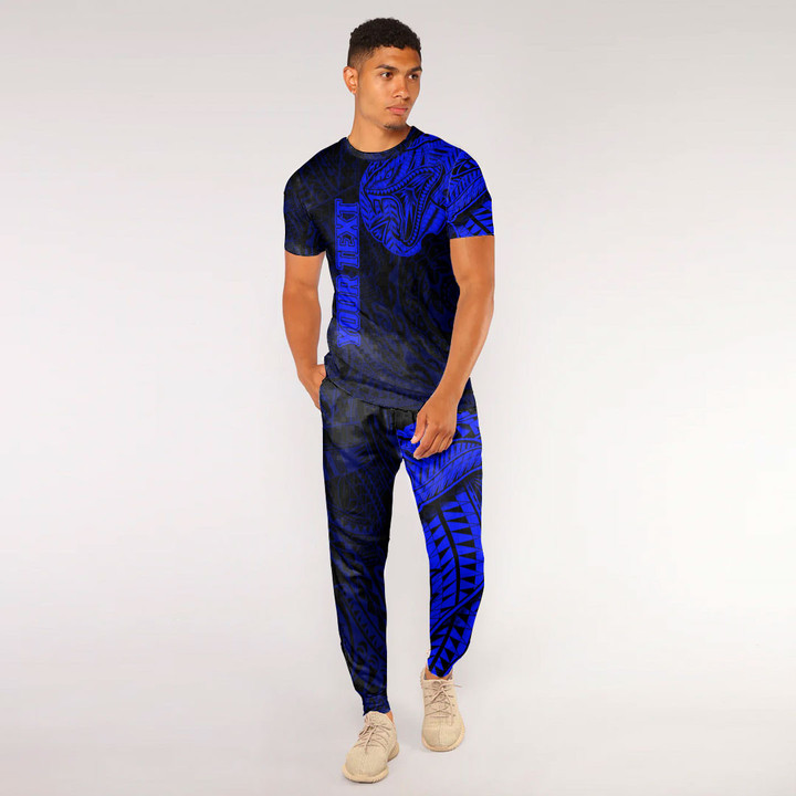RugbyLife Clothing - (Custom) Polynesian Tattoo Style Snake - Blue Version T-Shirt and Jogger Pants A7 | RugbyLife
