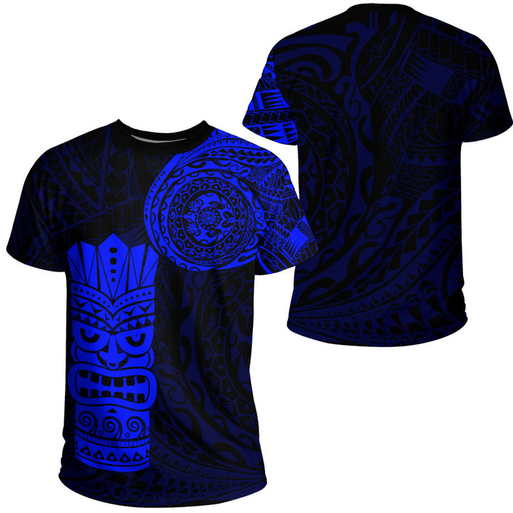 RugbyLife Clothing - Polynesian Tattoo Style Tiki - Blue Version T-Shirt A7 | RugbyLife