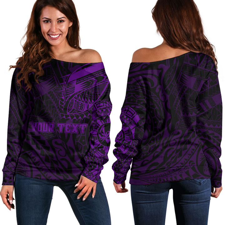 RugbyLife Clothing - (Custom) Polynesian Tattoo Style Tatau - Purple Version Off Shoulder Sweater A7 | RugbyLife