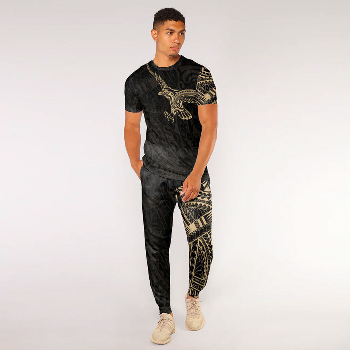 RugbyLife Clothing - Polynesian Tattoo Style Crow - Gold Version T-Shirt and Jogger Pants A7 | RugbyLife