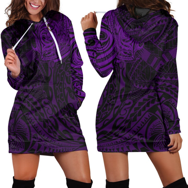RugbyLife Clothing - Polynesian Tattoo Style - Purple Version Hoodie Dress A7 | RugbyLife