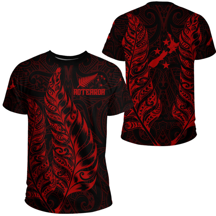 RugbyLife Clothing - New Zealand Aotearoa Maori Silver Fern New - Red Version T-Shirt A7 | RugbyLife