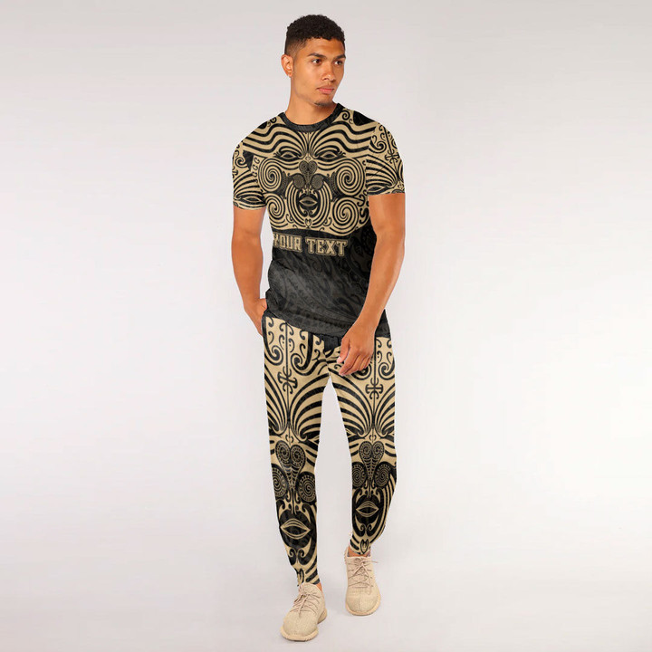 RugbyLife Clothing - (Custom) Polynesian Tattoo Style Maori Traditional Mask - Gold Version T-Shirt and Jogger Pants A7 | RugbyLife