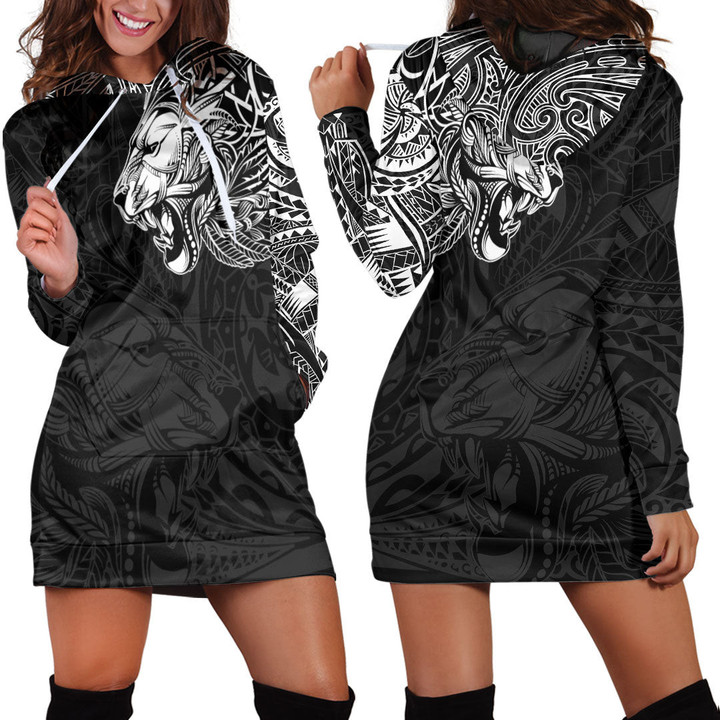 RugbyLife Clothing - Polynesian Tattoo Style Tribal Lion Hoodie Dress A7 | RugbyLife